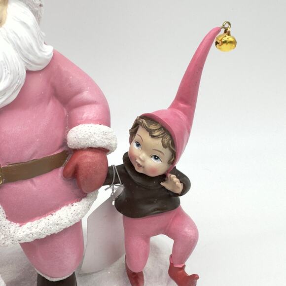 December Diamonds Retro Pink Dancing Santa Claus With Elves Christmas Figure NEW - Picture 7 of 11
